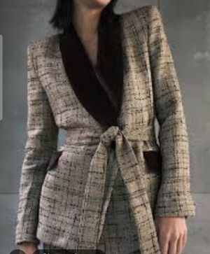 Jordan & Cole Made in USA Vintage Belted Tweed Blazer Women Size M Velvet collar